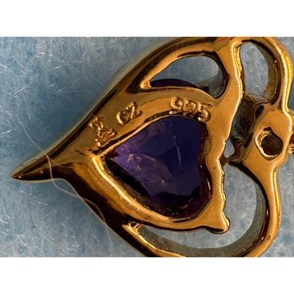 Sterling Silver & Gold Jewelry Set with Amethyst – Earrings, Ring & Necklace - Picture 5 of 10